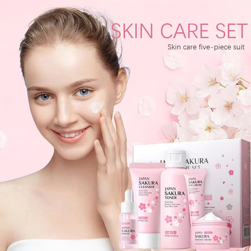 Sakura Skin Care Sets Face Cream Serum Toner Facial Cleanser Sunscreen Eye Cream Gift Box Face Skin Care Set Product